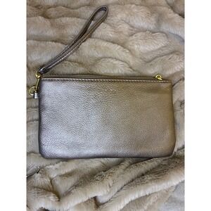 Befen Pewter Pebbled Leather Wristlet Clutch Bag with Card Slots